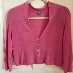 J Jill small linen blend cropped sweater cardigan lightweight delicate pink